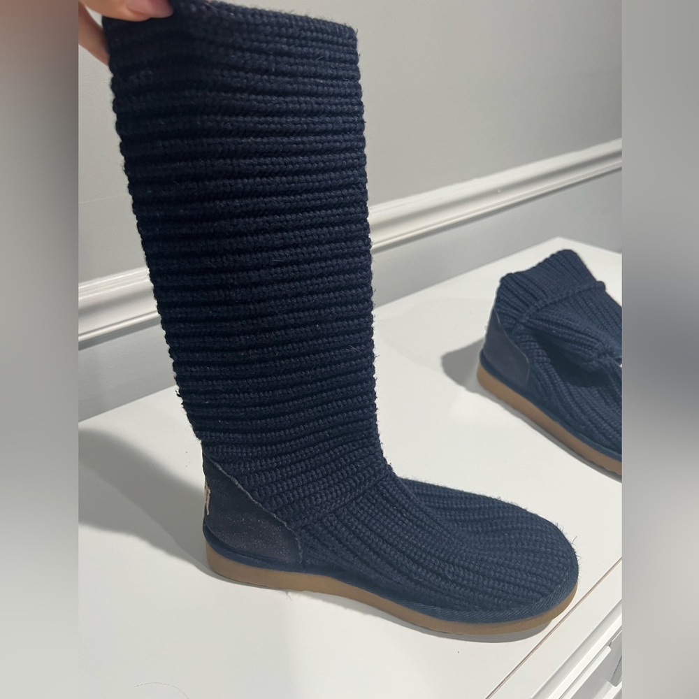 Navy blue knitted tall Ugg boots